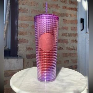 Starbucks purple and red grid cup